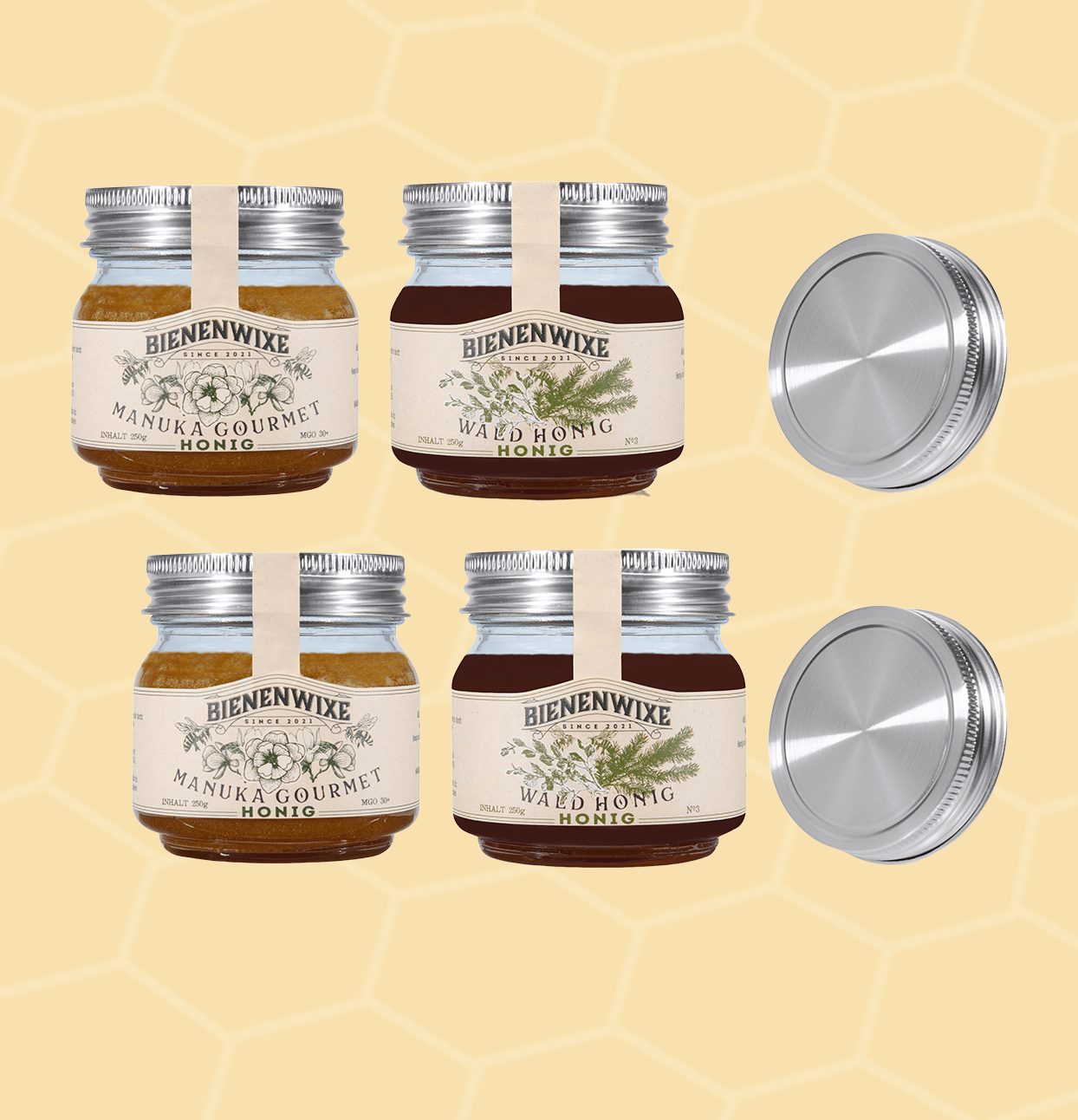 Bienenwixe Manuka Gourmet und Waldhonig Set mit Edelstahl-Deckeln