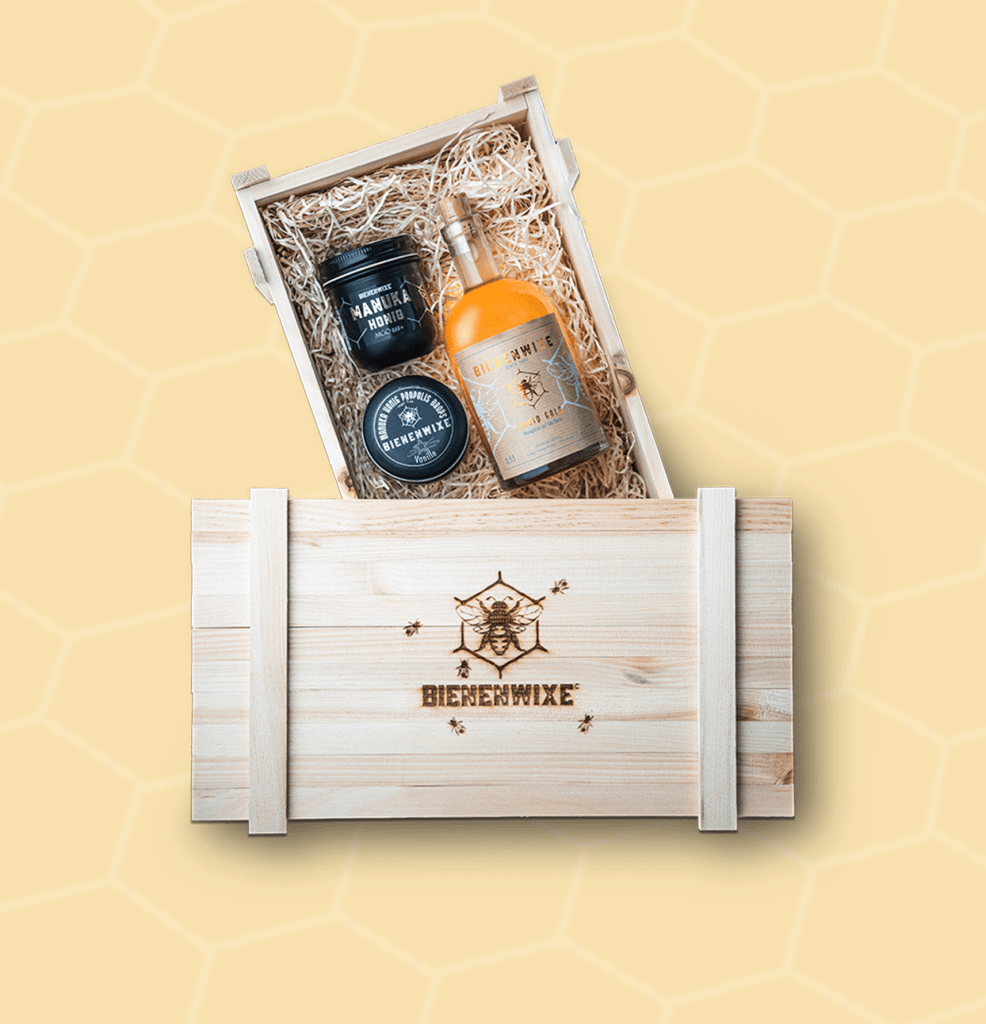 Bienenwixe Geschenkbox mit Manuka Honig, Manuka Gin und Propolis Drops