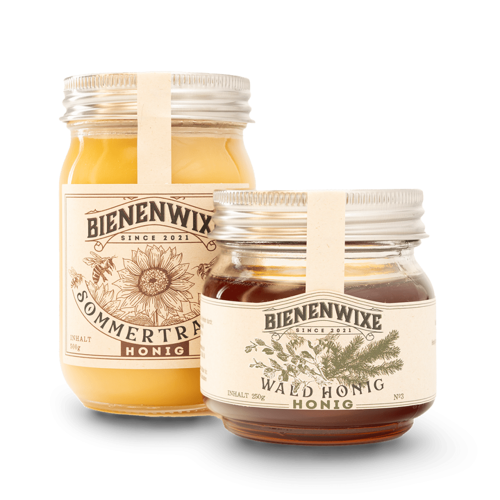 Bienenwixe Sommertracht- und Waldhonig im Glas