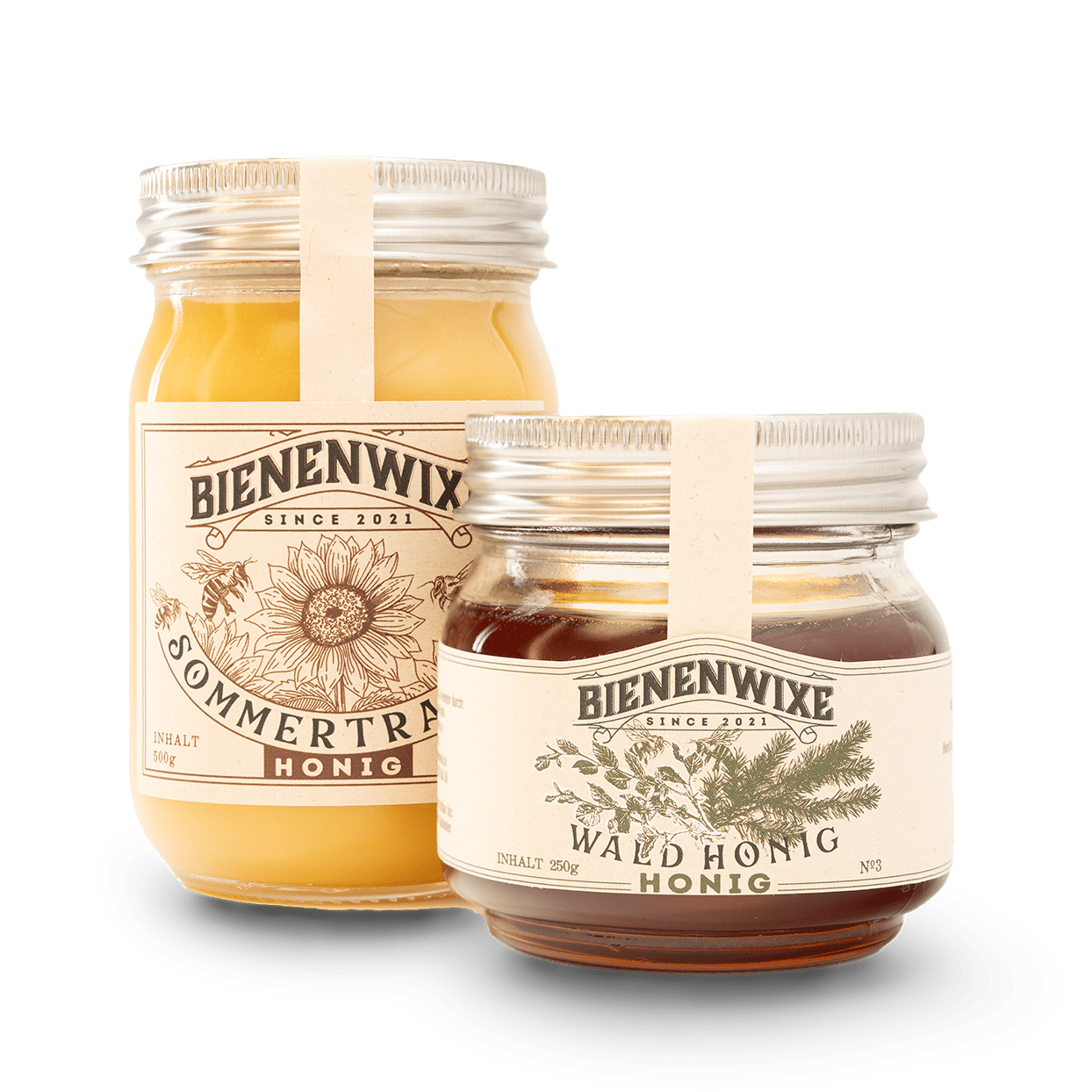 Bienenwixe Sommertracht- und Waldhonig im Glas