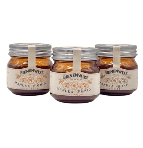 Manuka Honig von Bienenwixe – MGO 200+, 400+ und 800+ im Set, antibakteriell und naturbelassen.
